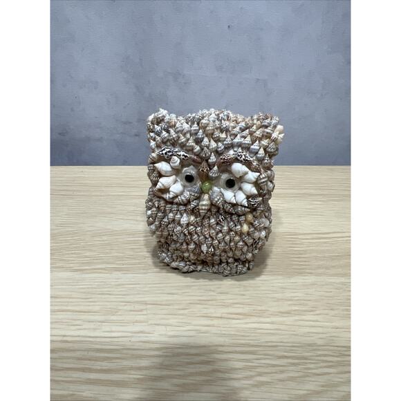 Vintage Sea Shell /Chalk Owls Folk Art Sculpture Owl Figurine Google Eyes Lot 3 - Picture 6 of 6